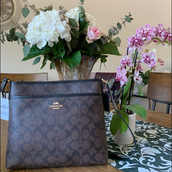 Coach Handbags - Coach  Black Brown Zip File Crossbody BRAND NEW